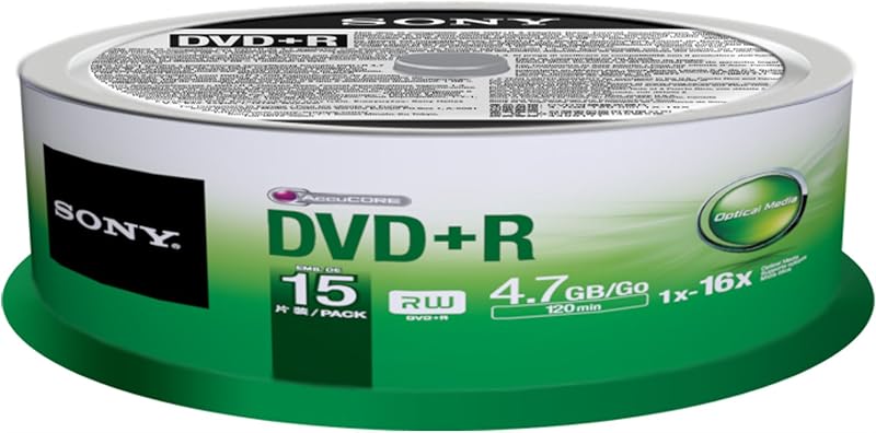 Sony DVD+R 4.7GB Recordable Disc Spindle 15 Pack for Video Audio Multimedia