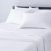Amazon Basics 4 Piece Bed Sheet Set, 100% Cotton Jersey, Includes Super Soft, Flat and Fitted Sheets, Pillowcase, Full, White, Solid