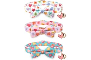 JarThenaAMCS 3 Pcs Valentine's Day Cat Collar with Breakaway Bell Bow Tie Cute Pastel Conversation Heart Adjustable Kitten Collars for Girl Boy Cats Small Pet Party