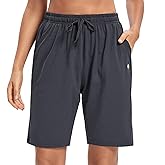 LUCKYCATCUS Women's Bermuda Shorts Jersey Shorts with Pockets Yoga Walking Athletic Long Shorts for Women Knee Length