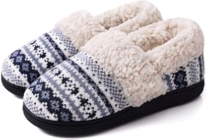 Evshine Fuzzy House Slippers for Women Fleece Lined Sweater Kint Home Slippers with Rubber Sole