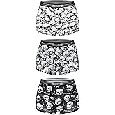 Morvia 3pcs Women Gothic Halloween Skulls Print Contrast Binding Boyshorts Underwear Elastic Waist Intimates Panties