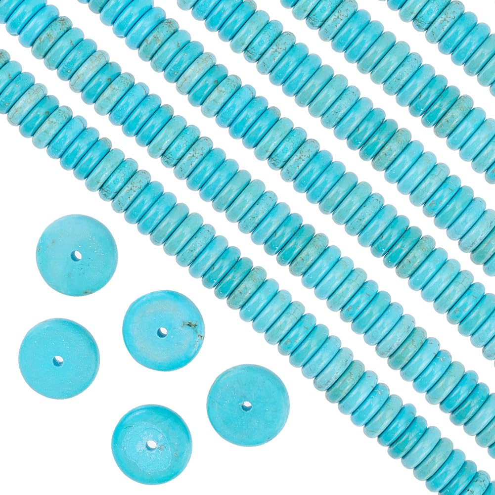 SUNNYCLUE 1 BOX 80PCS 10mm Natural Turquoise Gemstone Beads Stone Disc Beads Lucky Energy Small Round Heishi Rondelle Flat Loose Spacer Bead for Jewellery Making Beading Accessories Diy Earrings Craft