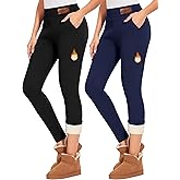 Coume 2 Pcs Women's Fleece Lined Leggings with Pockets Tummy Control High Waisted Thermal Leggings Winter Warm Yoga Pants