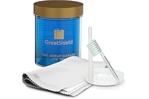GreatShield Fine Jewelry Cleaner Solution Kit with Cleaning Brush, Polishing Microfiber Cloths and Basket, Suitable for Gold, Platinum, Titanium, Diamond, Crystal, Bracelet, Rings, Necklace, Earrings