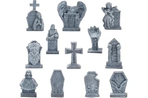 Bbiamsleep 12 Pcs Miniature Tombstones Figurine Mini Resin Tombstones Gravestone Multiple Sizes Style for Mini House Graveyard Scene Diorama Crafts Halloween Decor Accessories, Gray
