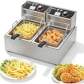Commercial Deep Fryer 21QT/20L with Double Baskets &amp; Temperature Control | Fast Heating &amp; Constant‑Temperature Control,Stainless Steel, Large Capacity,No Flavor Cross‑Mixing,Dual‑Independent Oil Tanks