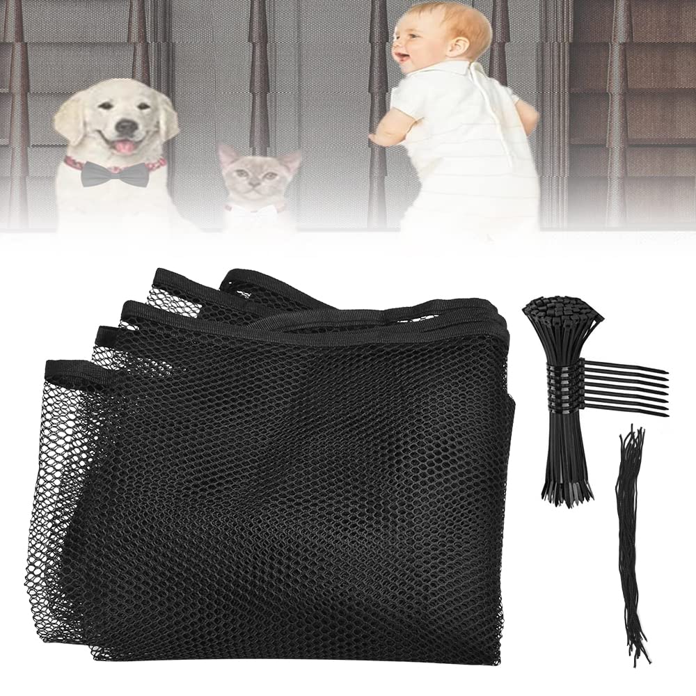 SIYINGSAERY Child Safety Net 3meter/9.8ft Stairway Safety Net Adjustable Banister Balcony Netting Stair Railing Fence Mesh Guard Protection Net with Ropes, Straps for Kids Children Baby Toys Pets