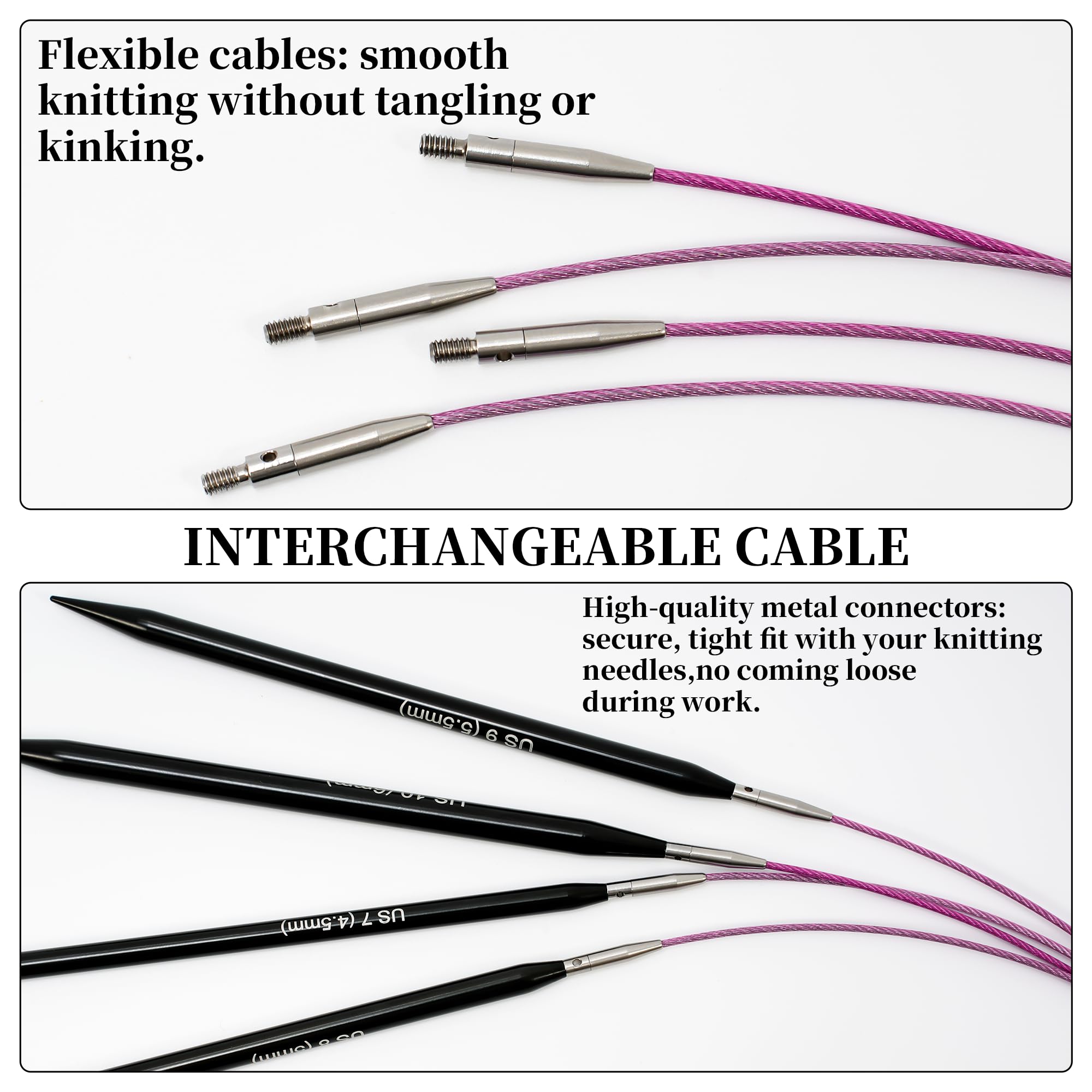 Froggod 4.53-inch (11.5cm) Interchangeable Circular Knitting Needles Set Aluminum US Sizes 2.5, 4, 5, 6, 7, 8, 9, 10, 11 with Interchangeable Knitting Needles and Cables, Accessories and Case, 9 Pairs