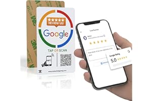 Google Review Tap Card with 3M & QR Code Sign – Reusable NFC, No App or Subscription, iPhone & Android Compatible – Acrylic C