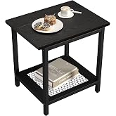 PyraLine 2-Tier Outdoor Side Table with Storage, Weather Resistant Patio End Table, HDPS Small Accent Table for Deck, Garden, Pool, Backyard, Black