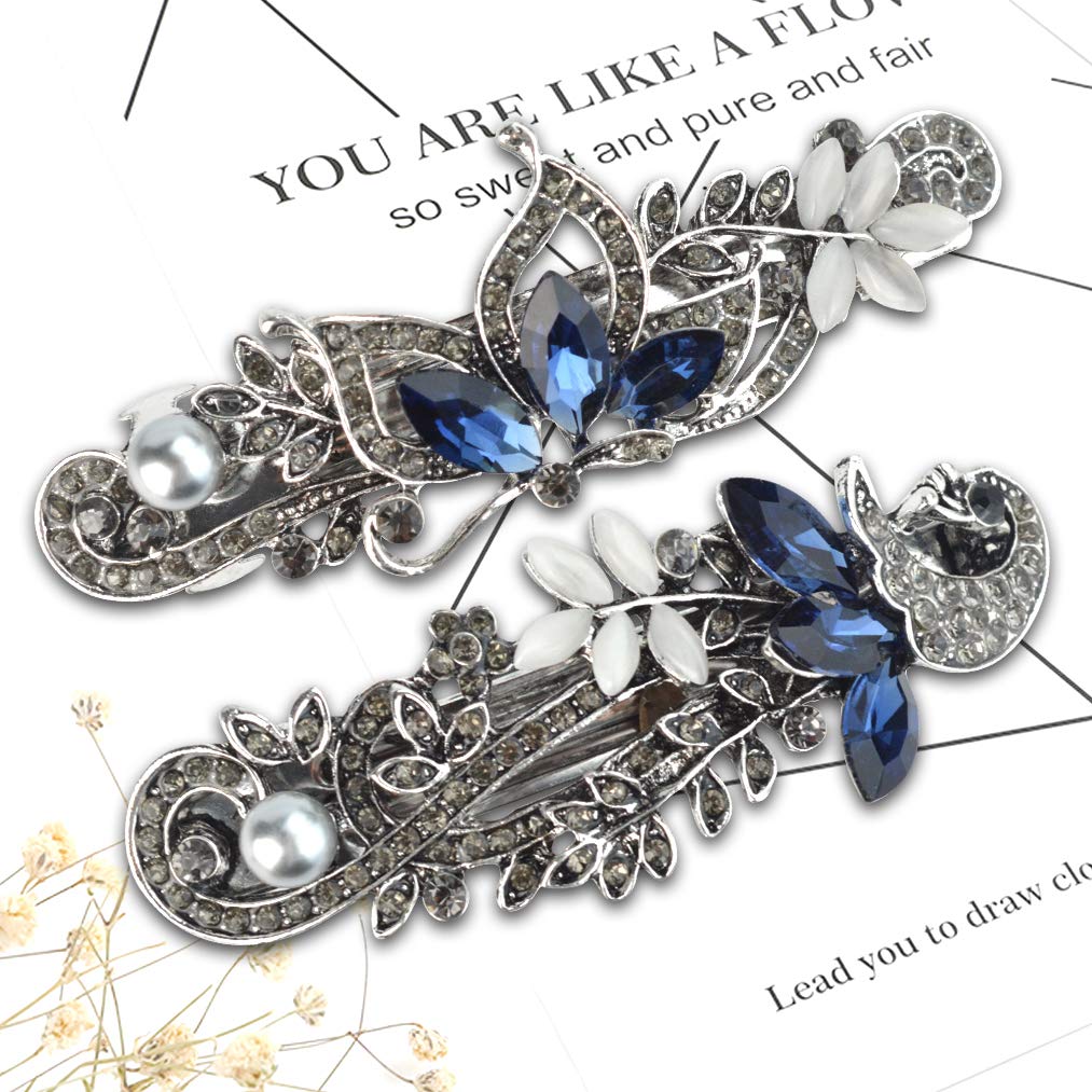 mifengda 5 Pieces Crystal Rhinestones Hair Barrettes Fashion Girls Small Crystal Hairpins Flower Butterfly French Clip Vintage Hair Clips Bridal Wedding Hairpins Jewelry Accessory for Women or Girls