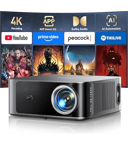 1000 ANSI] Smart Projector 4K with WiFi 6 and 2-Way Bluetooth, AI