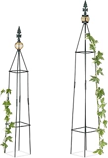 Relaxdays Rankhilfe, 2er Set, freistehend, Beet, Topfpflanzen, wetterfest, Rankpyramide H: 99,5 cm & 81 cm, dunkelgrün