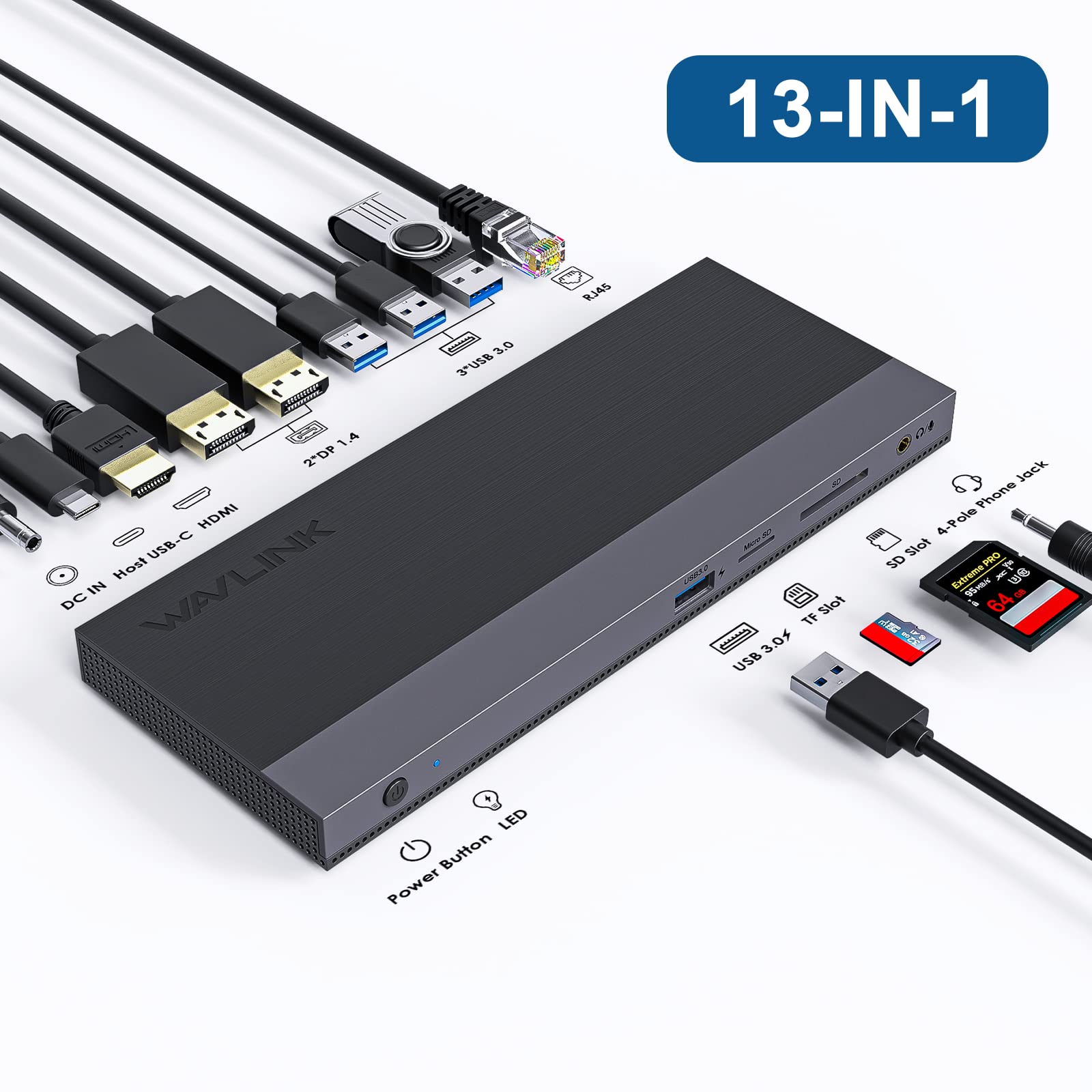 WAVLINK USB C 13-IN-1 Docking Station Triple Display mit 100W Netzteil 2