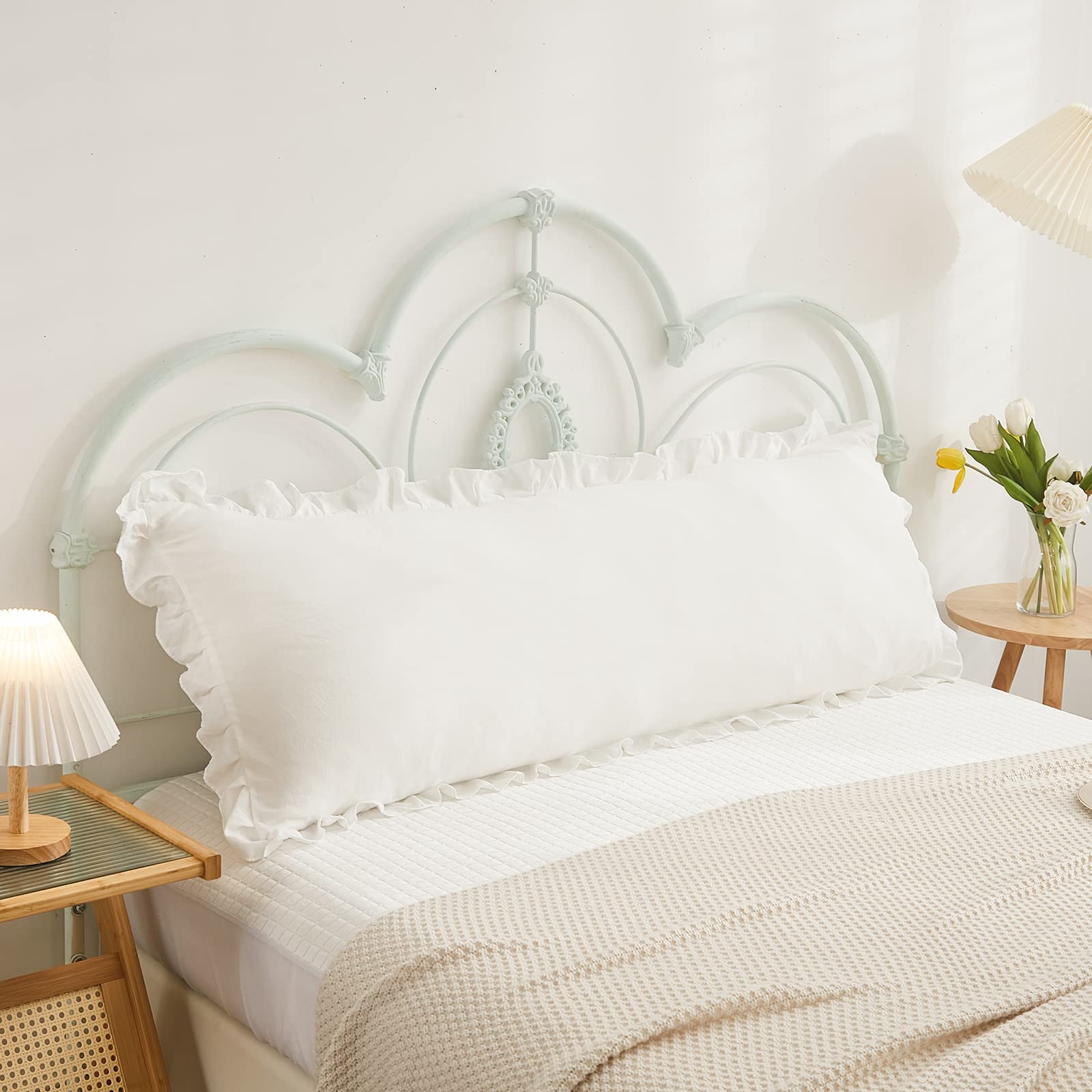 Photo 1 of Boho White Body Pillowcase 20x54in - Ruffled Fringe Decor Sham