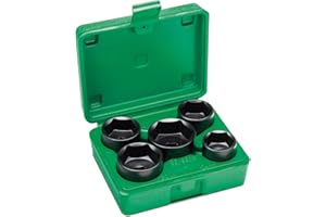 Steel Vision 5-Piece 3/8" Drive Low Profile Oil Filter Socket Set, Metric 24mm, 27mm, 29mm, 32mm, 36mm, Chrome Vanadium Steel, 6-Point Design, Includes Storage Case for Easy Transport