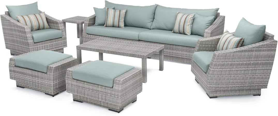 Amazon Com Rst Brands 8 Piece Cannes Sofa And Club Chair Deep Seating Patio Furniture Set Slate Grey Garden Outdoor