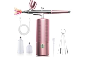 YYGYWEN Airbrush Kit with Compressor, 30PSI Rechargeable Cordless Airbrush Gun, Auto Handheld Airbrush Set, Protable Air Brush for Nail Art, Makeup, Barber, Model Painting, Cake (Pink)