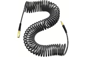 YOTOO Air Hose, Polyurethane Recoil Air Compressor Hose 1/4" Inner Diameter by 50' Long with Bend Restrictor, 1/4" Industrial Quick Coupler and Plug, Gray