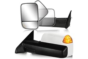 SIZIOM Towing Mirrors for 2009-2018 Dodge Ram 1500, 2010-2018 Ram 2500 3500, 2019-2024 1500 Classic Side Mirrors with Power Heated Turn Signal Light Puddle Lamp Manual Flip Up Pair Set(Paint White)
