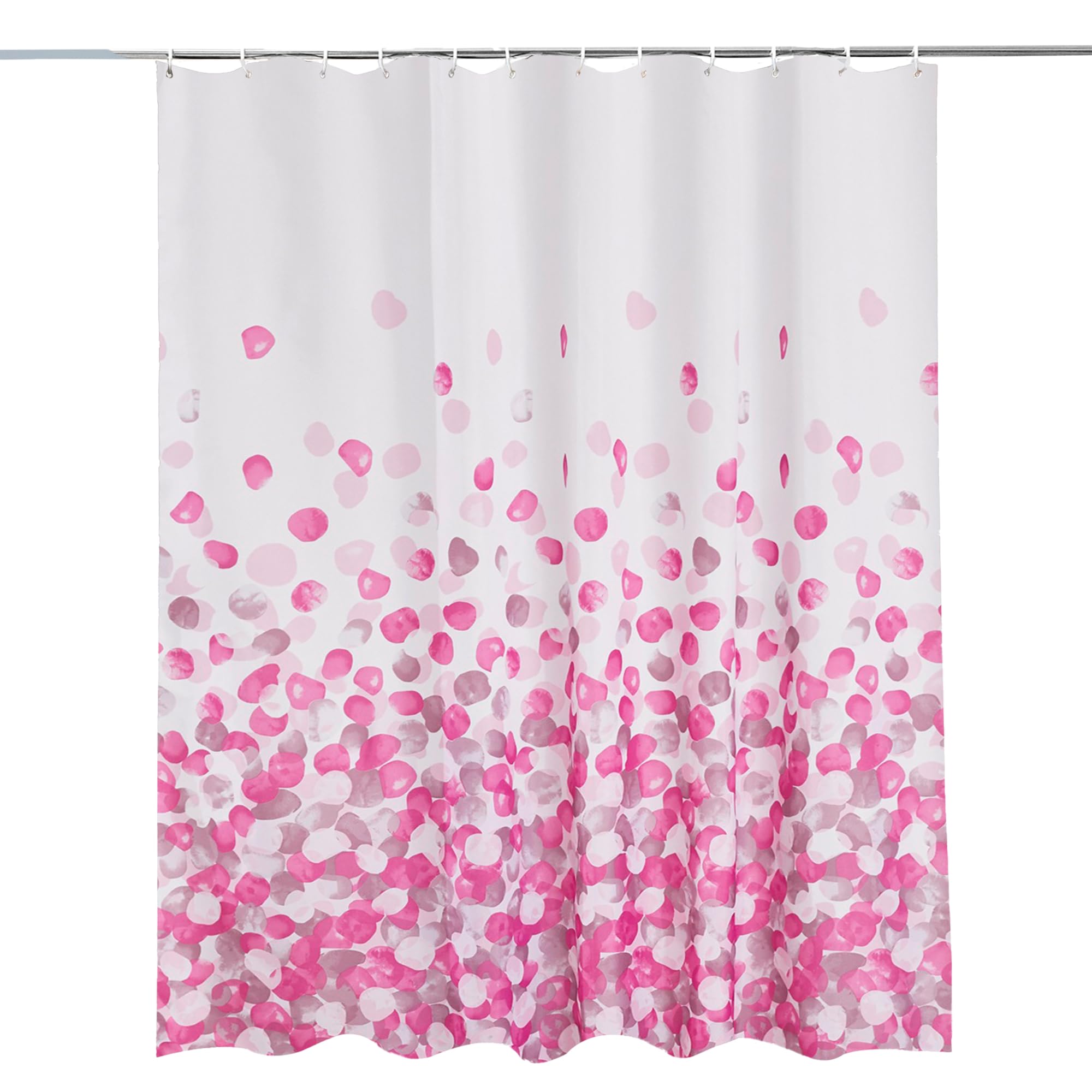 Trimming Shop Pink Petals Shower Curtain - Polyester Fabric Bathroom Curtain, Waterproof & Mould Resistant, With 12 Hooks, Washable 180x200cm Long Shower Liner, Blackout Design for Stylish Bathroom