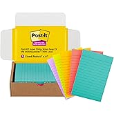 Post-it Super Sticky Lined Notes, 5 Sticky Note Pads, 4x6 in, 2X the Sticking Power, Back to School Supplies for Students, St