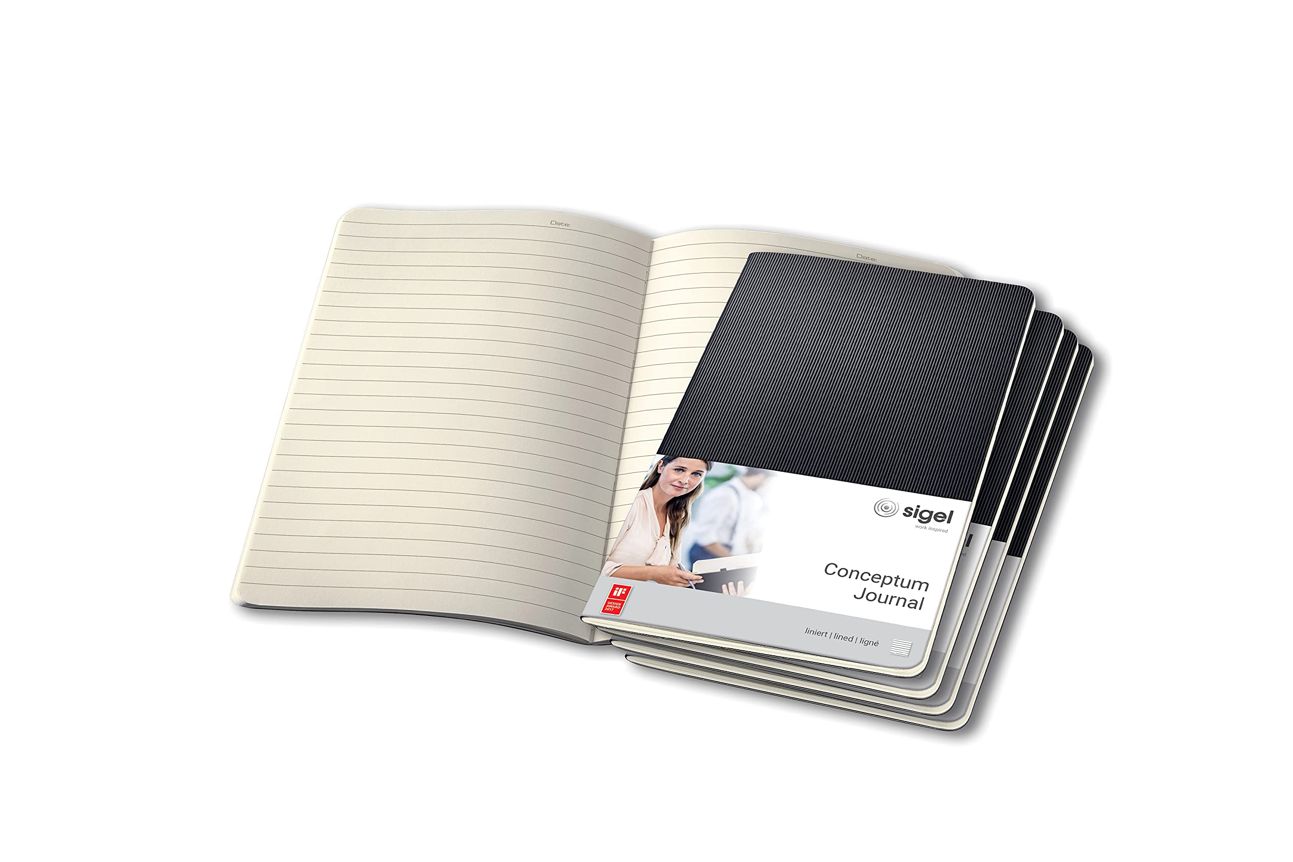 SIGEL CO863 Pack of 5 Journals, approx. A5 (13.5 x 21 cm), lined, softcover, Black - Conceptum