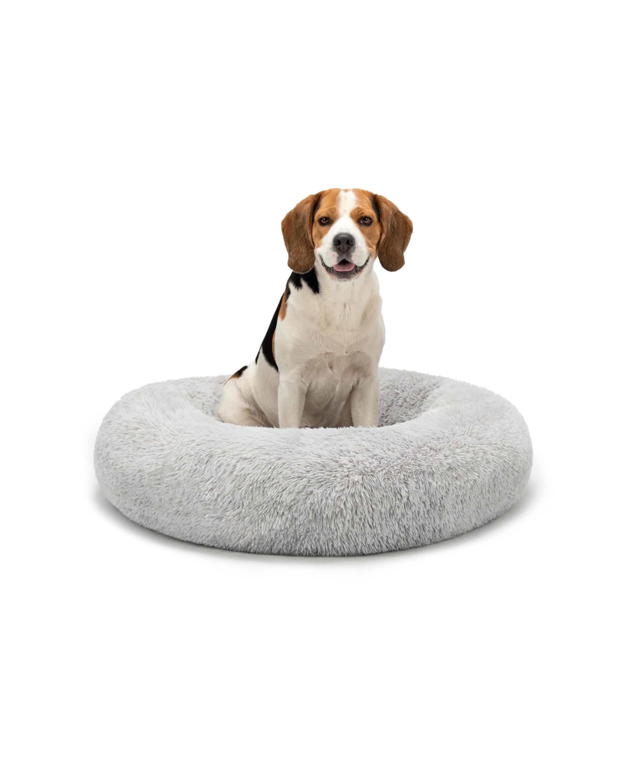 lionto Donut Bed for Dogs and Cats, Fluffy Round Dog Bed for Small and Large Pets, Ø 80 cm, Soft Cat Cushion Made of Cuddly Plush, Extra Thick Filling, Light Grey