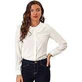 Allegra K Women's Swiss Dots Blouse Long Sleeve Peter Pan Collar Button Down Shirt