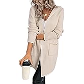 Sidefeel Womens 2025 Fall Outfits Long Sleeve Open Front Contrast Cardigan Sweaters Oversized Chunky Hooded Sweaters Coat