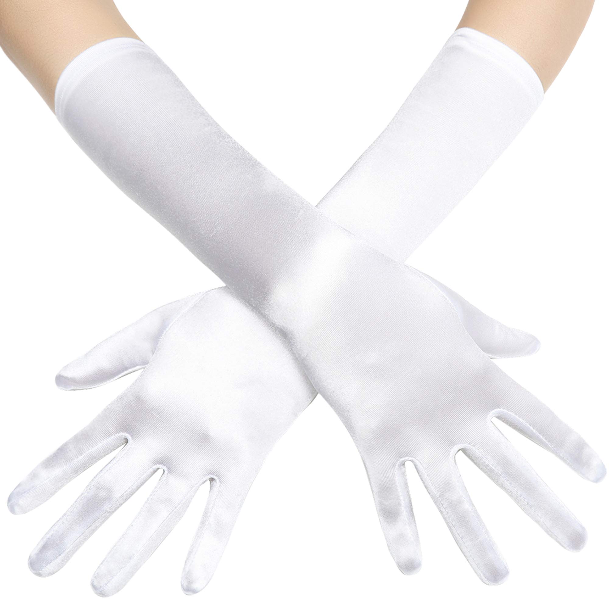 Coucoland Long Opera Gloves Satin Gloves Bridal Fancy Dress Gloves Wedding Prom Opera Gloves Elbow Length Classic Gloves (Long Smooth 38cm/White)