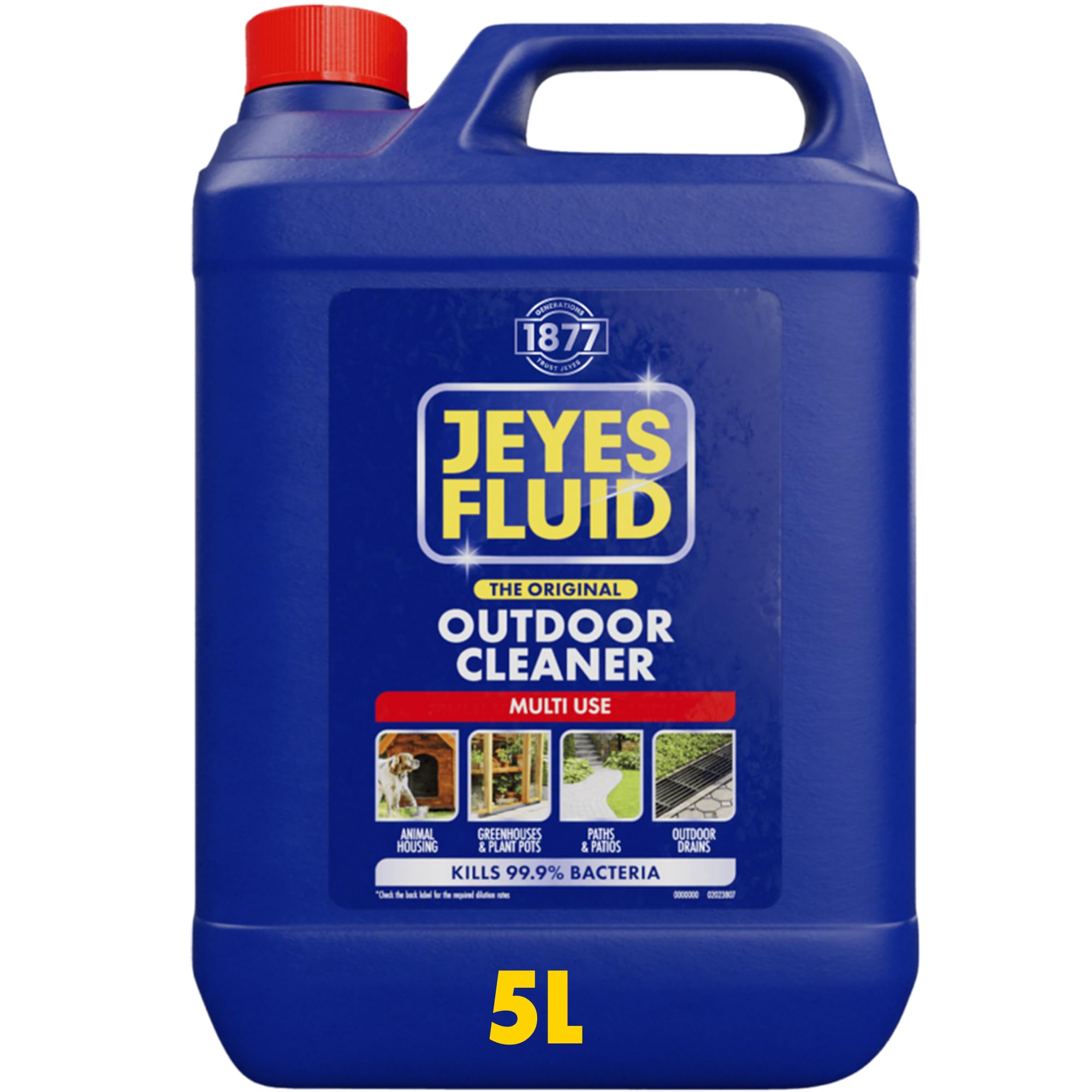 Jeyes Fluid Outdoor Cleaner & Disinfectant for Paths, Patios, Driveways, Pet Housing & Unblocking Drains, 5 Litre