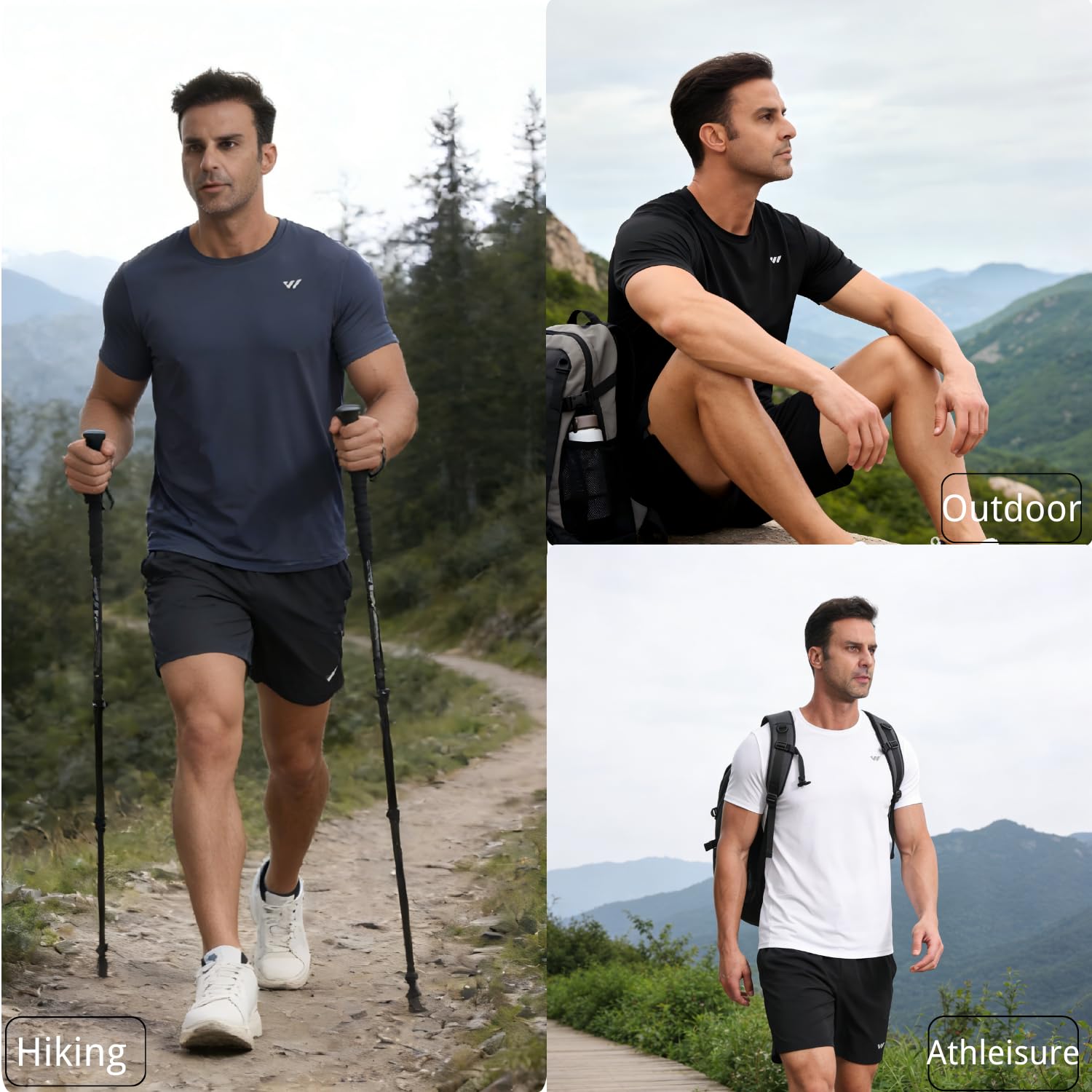 3 or 5er Pack Sport Tshirts Herren Kurzarm,Funktionsshirt Atmungsaktiv & Schnelltrocknend,Fitness Shirt für Training,Laufen,Wandern,Gym,Outdoor-Sport Grau Blau-Rot-Grau M 6