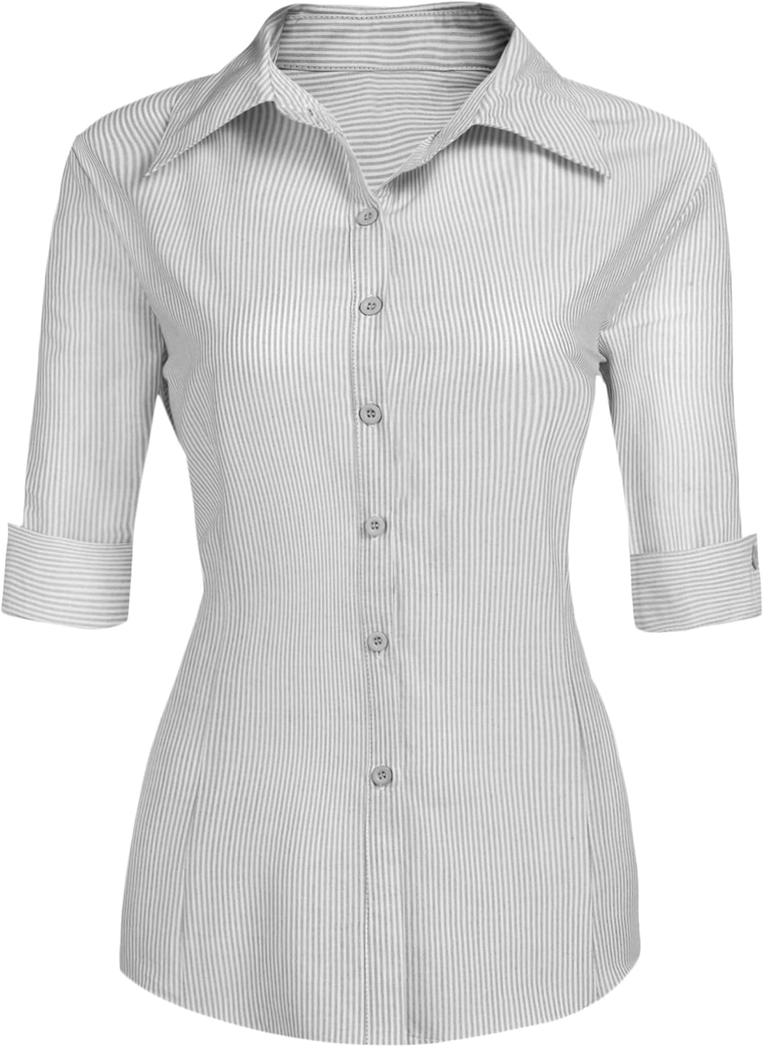 Hotouch Womens 3/4 Sleeve Basic Button Down Shirt Slim Fit Cotton Dress Shirts