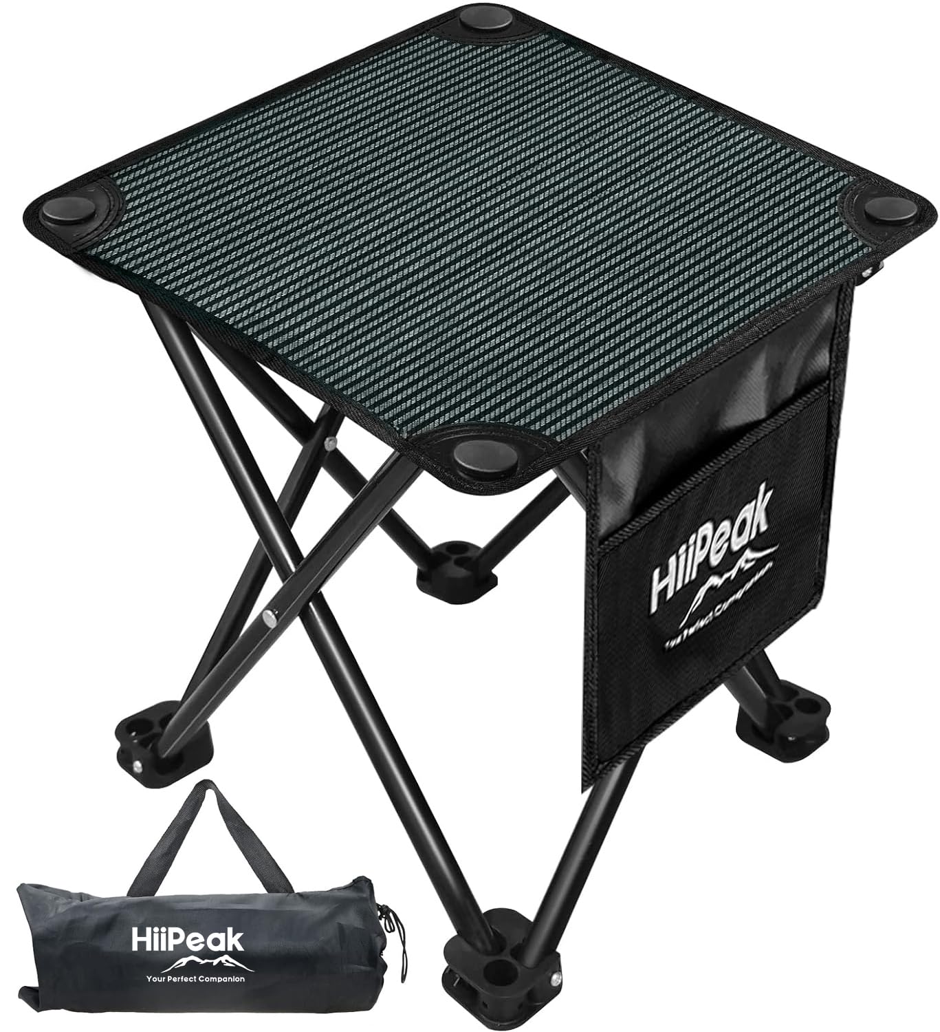 HiiPeak 32cm Portable Folding Camping Stool, Folding Stool, Lightweight Foldable Stool with carrying Bag & Waterproof Pocket, For Camping, Fishing, Hiking, Garden, BBQ, Picnic, Sketching