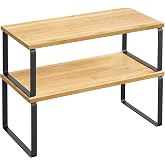 SONGMICS Cabinet Organizer Shelf, Set of 2 Spice Rack, Kitchen Storage | Kitchen Counter Storage Spice Rack, Bamboo, Steel, Light Bamboo and Matte Black, BYSTRO Collection UKCS200B01