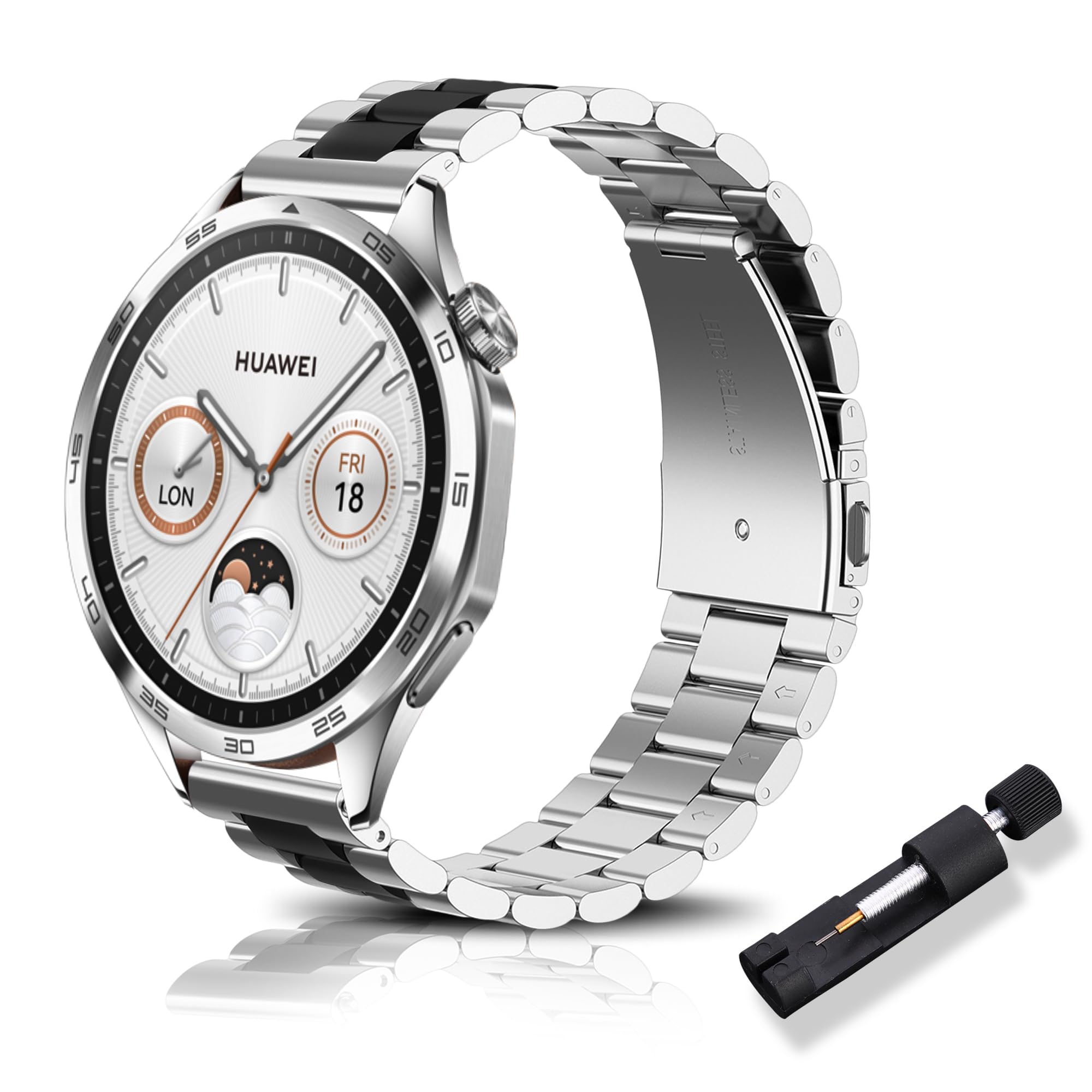 RoYiio Metal Strap for Huawei Watch GT 6 46mm/GT 6 Pro 46mm Straps HUAWEI Ultimate 2 Strap Stainless Steel 22mm Replacement Band for OnePlus Watch 3/3 Pro/2/2R - Silver Black