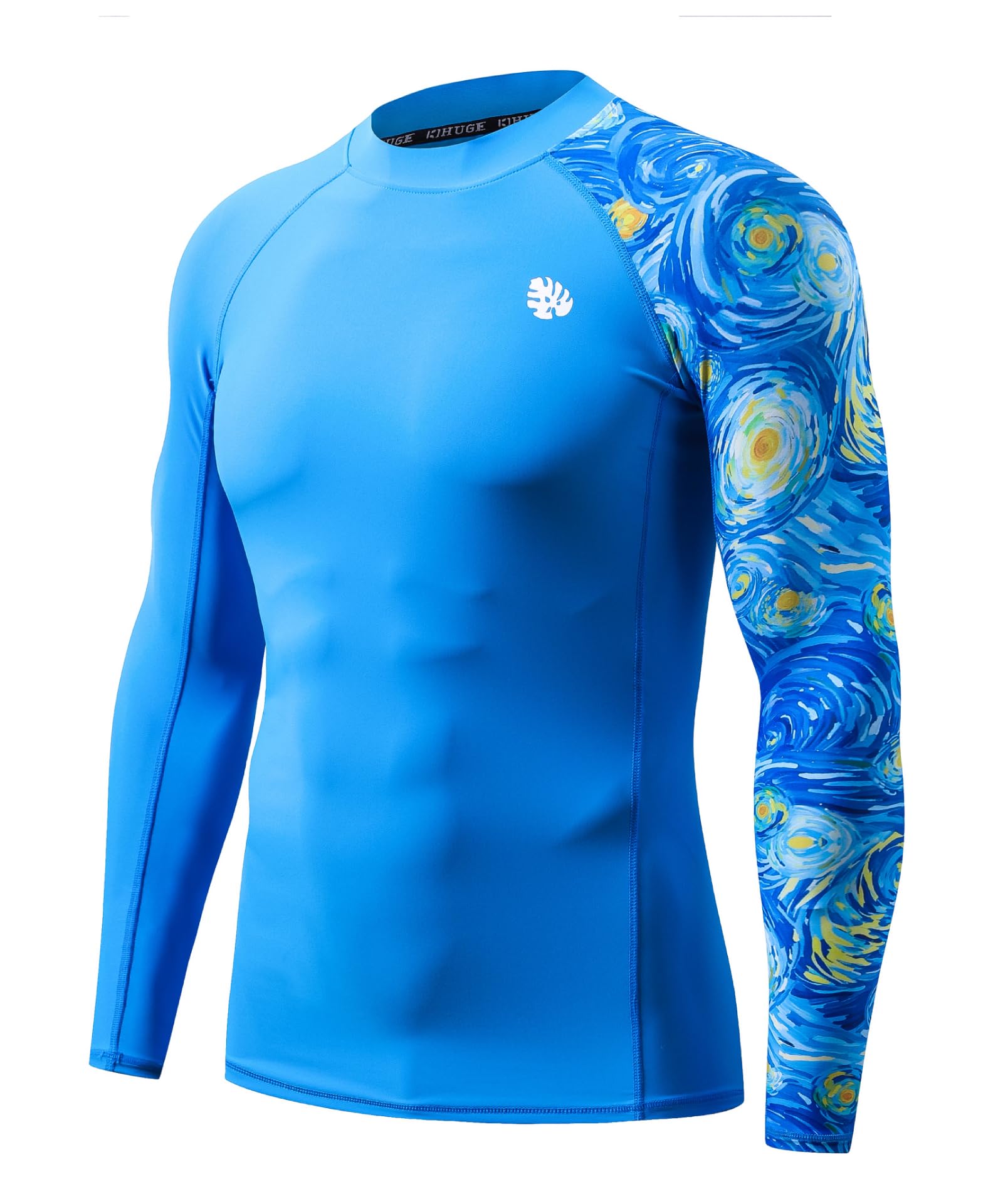 Photo 1 of HUGE SPORTS Men's Rash Guard Long Sleeves UPF 50+ UV Sun Protection Quick Drying Splice Compression Swim Shirts Palace Blue