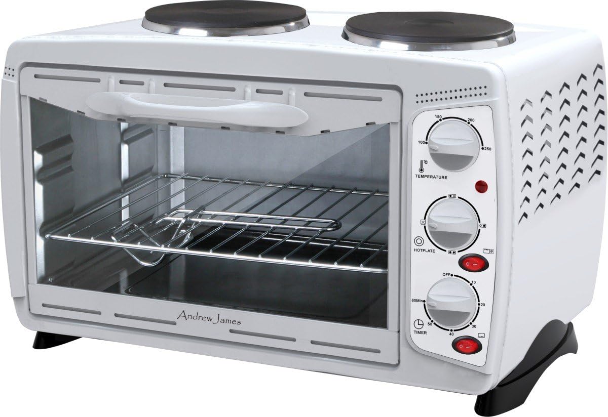 Andrew James White 23 Litre Mini Oven And Grill With Double Hot Plates