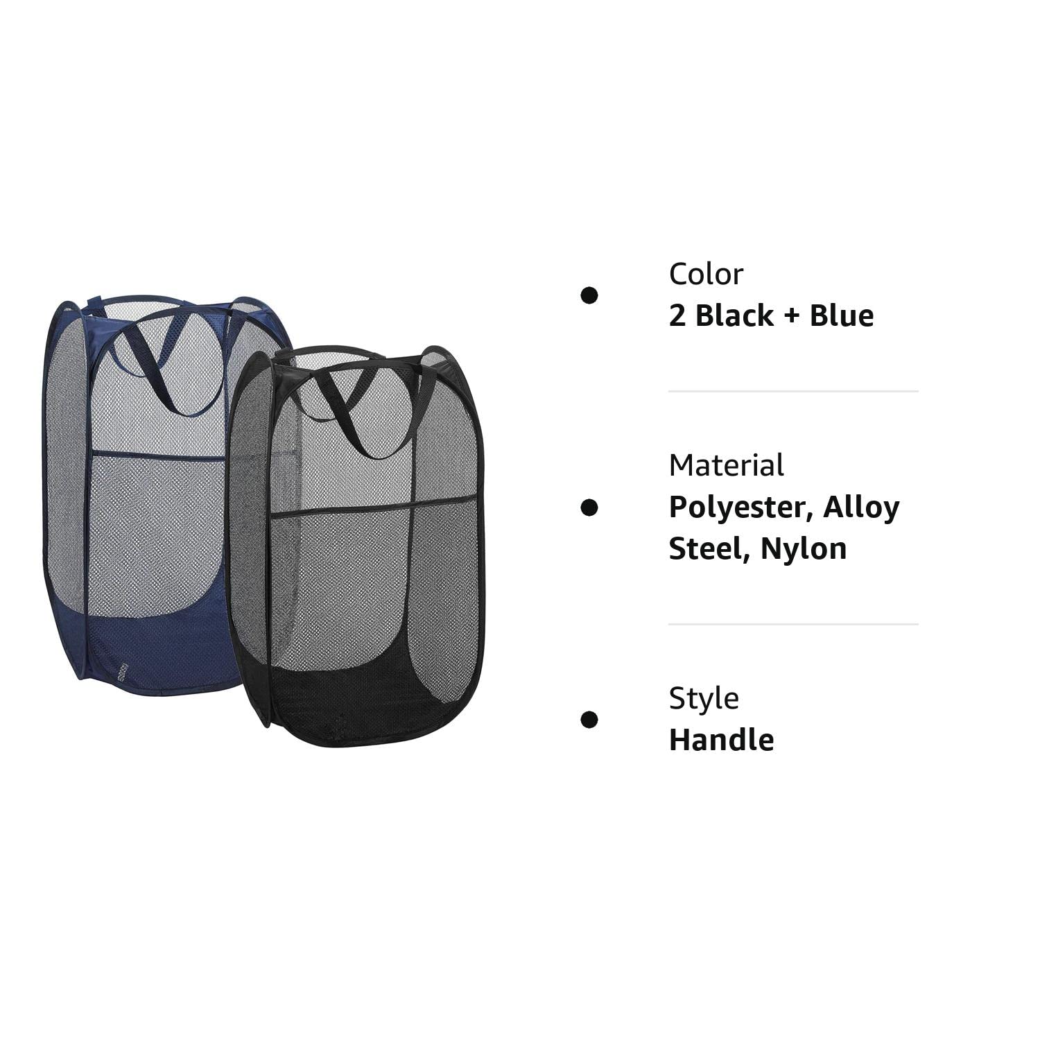 BENJUNC 2 Laundry Baskets, pop-up Laundry Baskets, Foldable mesh Laundry Baskets (Each with 2 Reinforced Handles)…, Blue