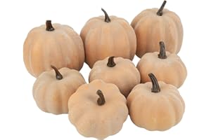 Ghrdopy Fake Pumpkins, 8 Pcs Orange Artificial Pumpkins, Plastic Pumpkins for Thanksgiving Party Table Centerpiece Autumn Home Decoration-C