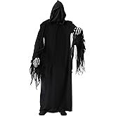 Creepy Grim Reaper Costume, Standard Mesh-Reinforced Hooded Robe with Skeleton Hands for Adults