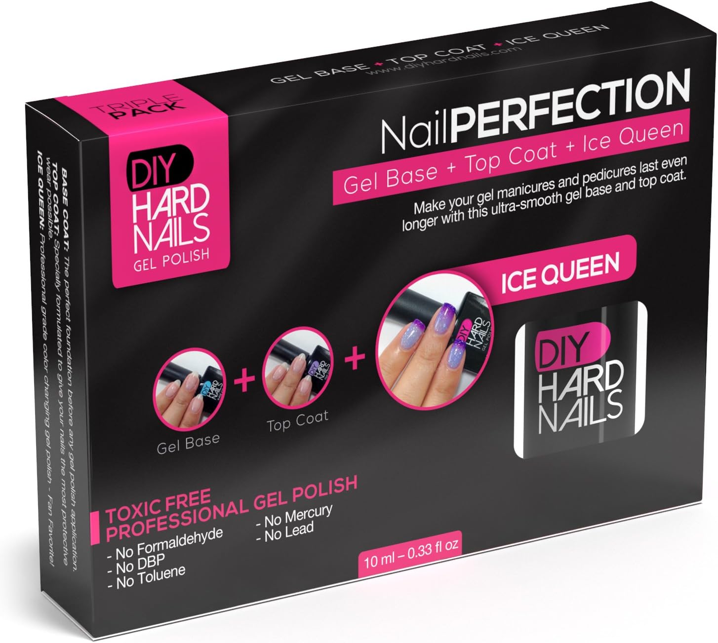 Gel Base, Top Coat and Ice Queen Color Changing Shellac Polish SET of 3 Bottles- Non-Toxic & Professional Salon Quality