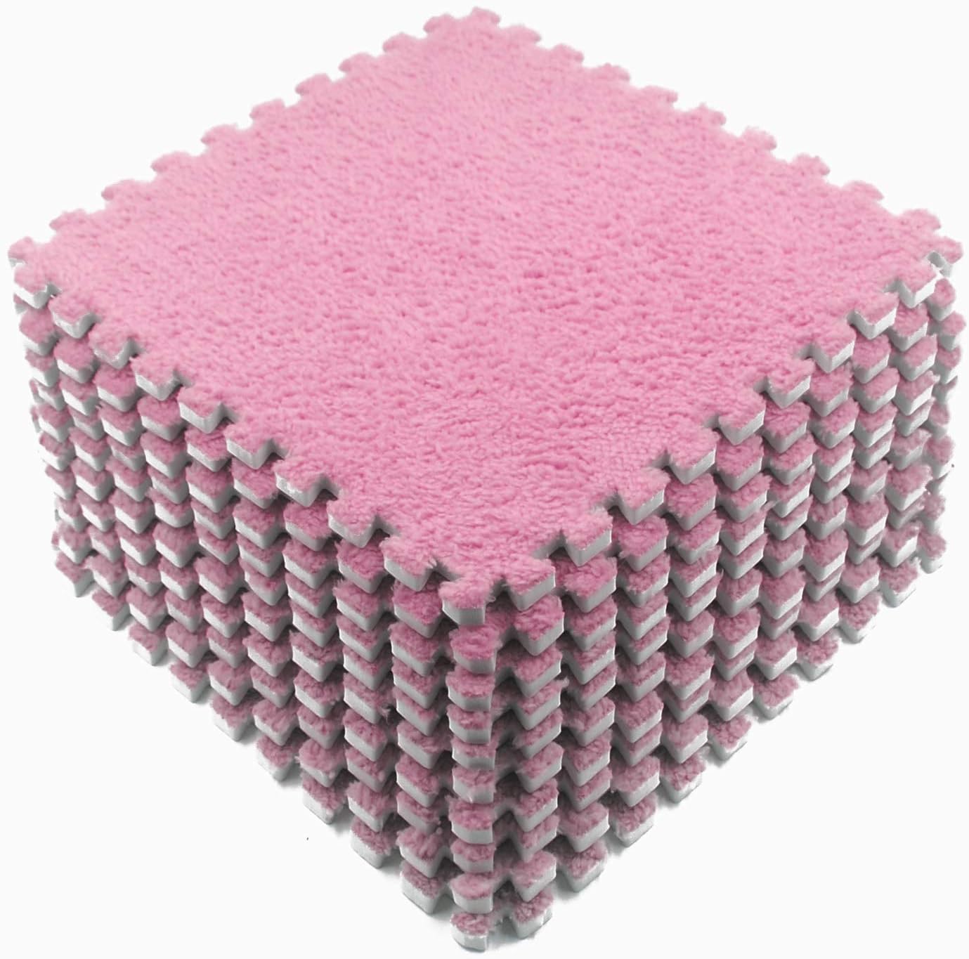 YINO Puzzle Exercise Play Mat with EVA Foam Interlocking Floor Tiles, Soft Plush Padding Carpet Area Rug for Floor Protective, Gym, Baby Play, Yoga (10 pieces) (Pink)