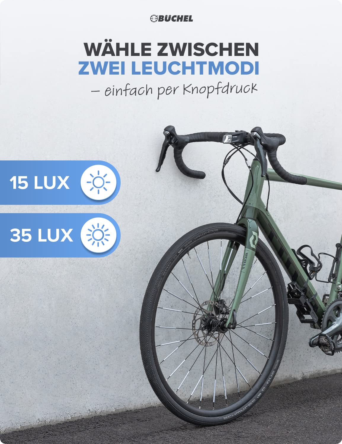 Büchel Ahead Frontlicht I 35/15 Lux Design genau mittig am Lenker StVZO zugelassen und Regenfest LED Fahrradbeleuchtung Fahrradlampe Vorne, Fahrrad Licht, Front, Schwarz 4