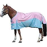Horse Turnout Rain Sheet | 600 Denier Ripstop Turnout Blanket No Fill (0g) | Waterproof Lightweight Breathable | Tear-Resistant Outer &amp; Rub-Free Silky Inner | Pink/Blue - 72 in