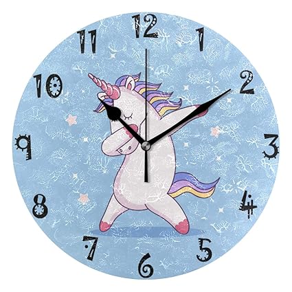 Amazon Com Fvfv Art Cute Cool Unicorn Circular Wall Clock