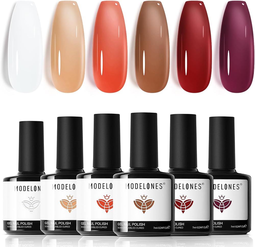 Modelones Gel Nail Polish Set 6 Colors Jelly Nude White Red Soak Off