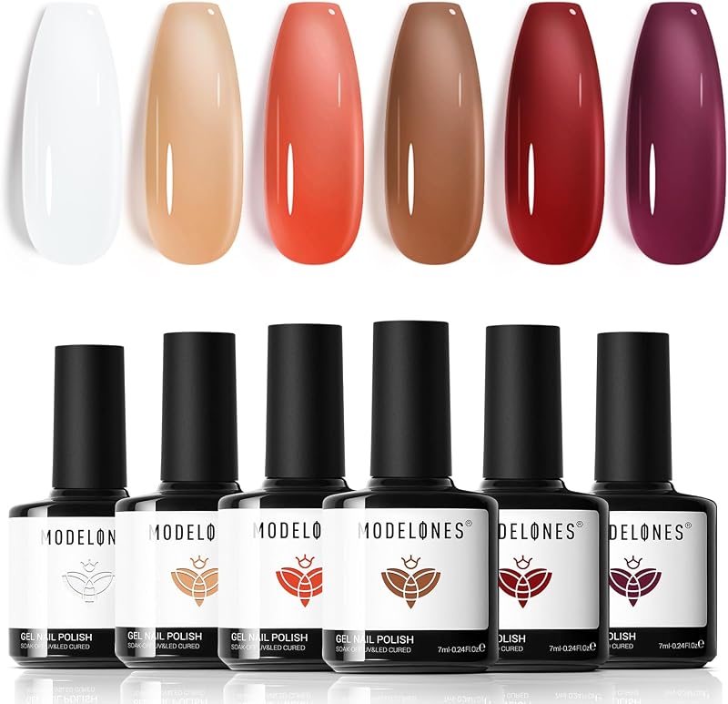 Modelones Gel Nail Polish Set 6 Colors Jelly Nude White Red Soak Off